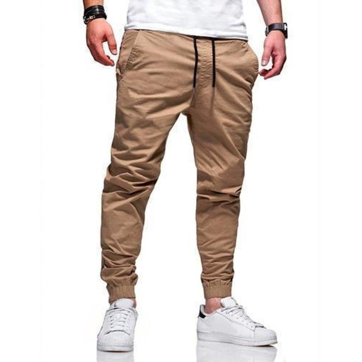 Calça Jogger Masculina Com Punho Jeans Sarja Bolsos Elastano
