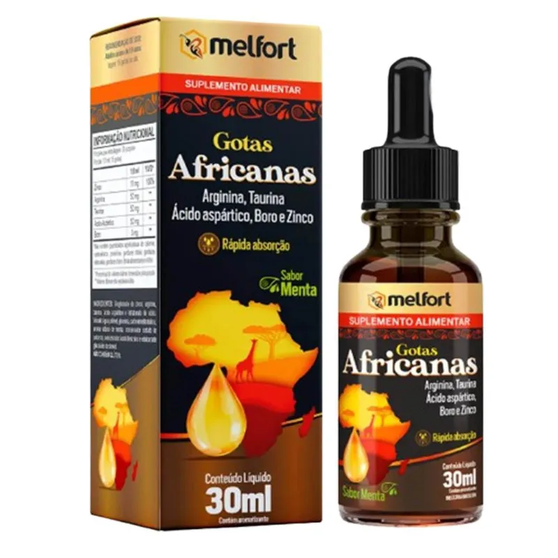 Gotas Africanas Com Arginina Taurina Boro Zinco Em Gotas Rápida Absorção 30ml Melfort
