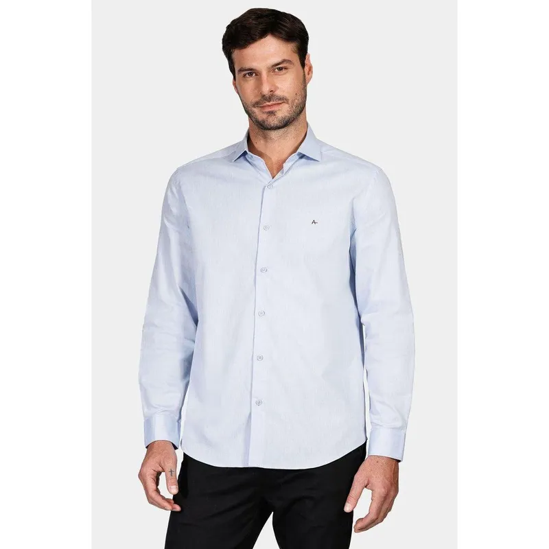 Camisa Regular Tricoline Maquinetado Fio 40 Azul