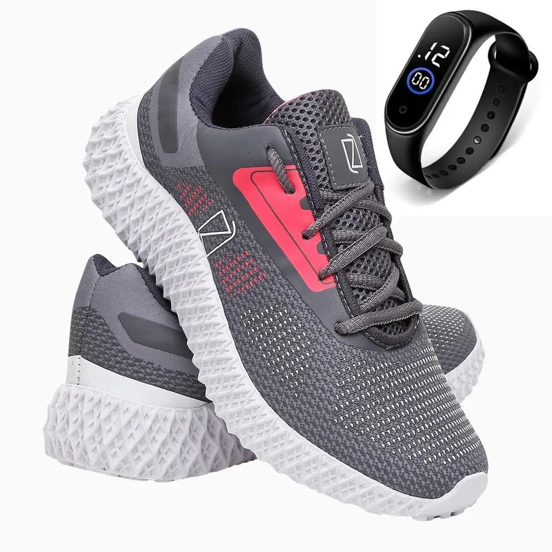 Tênis Esportivo Feminino Cadarço Academia Fitness + Relógio