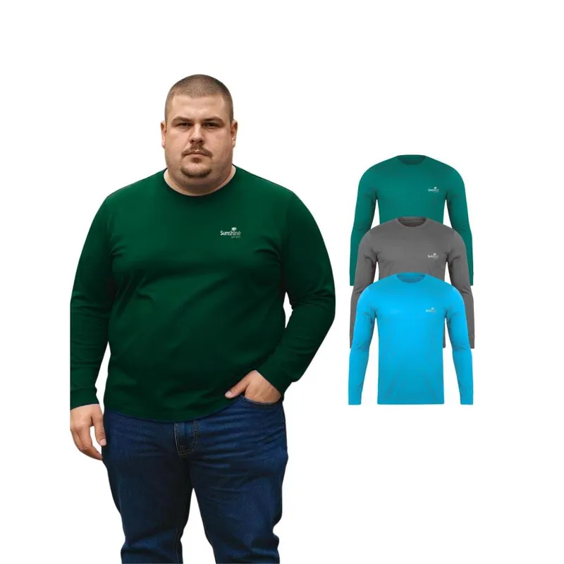 Kit Com 3 Manga Longa Uv Masculina Plus Size Cores Sortidas