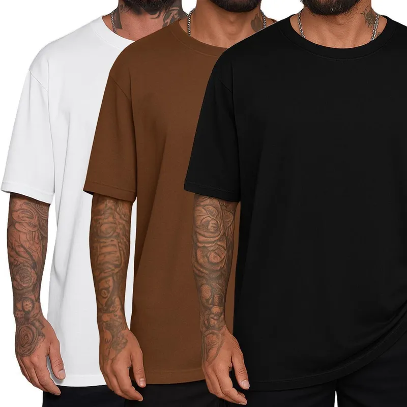 Kit 3 Camiseta Oversized Gola Alta Streetwear Algodão Academia Treino