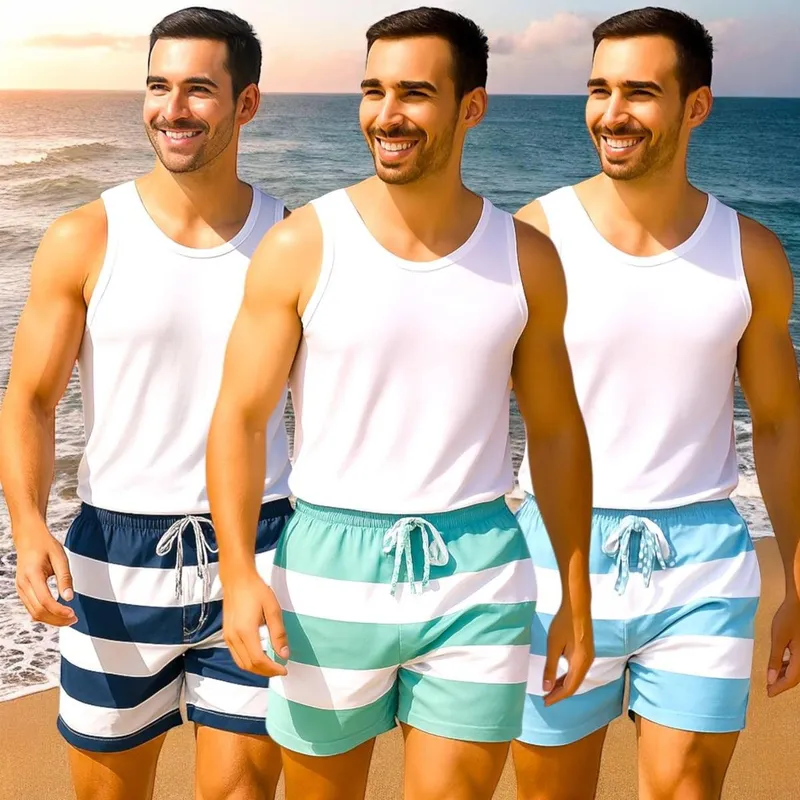 KIT 3 Shorts Tactel Bermuda Masculino Praia LISTRADO 1087