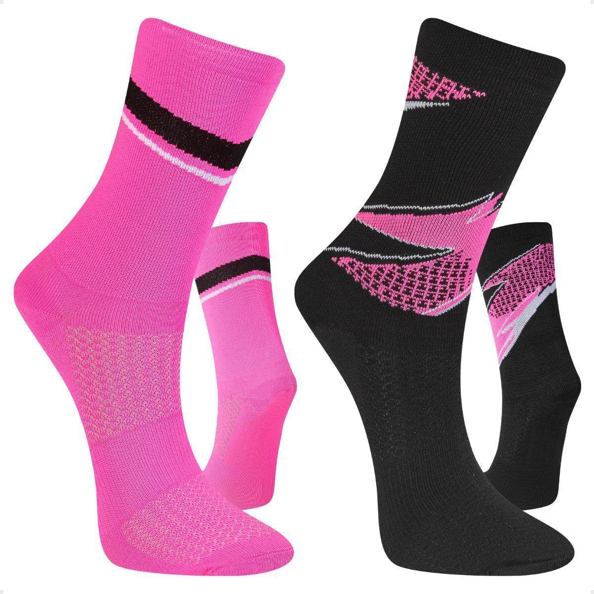 Kit 2 Pares Meia Feminina Poliamida Ciclismo Corrida