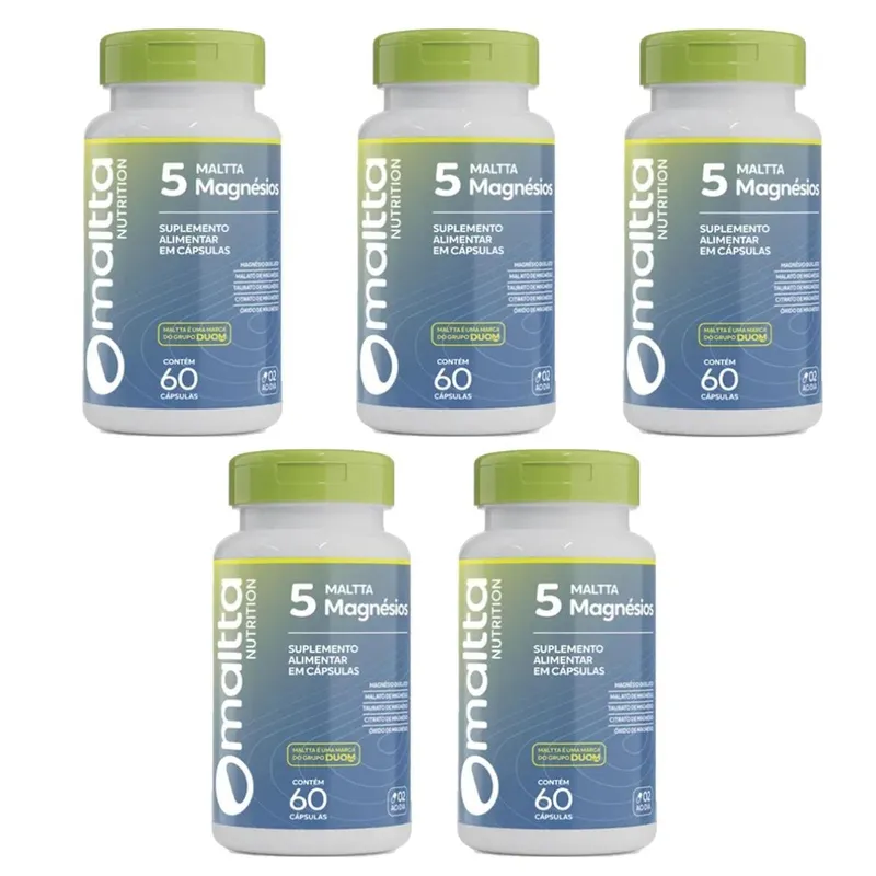 Kit 5 Duom 5 Magnésios Quelato Malato Taurato Citrato Óxido 5x60 Cápuslas - Duom