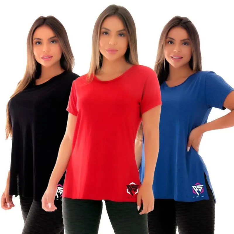 Kit 3 Blusas PS Feminina Comprida Fitness Tapa Bumbum Academia