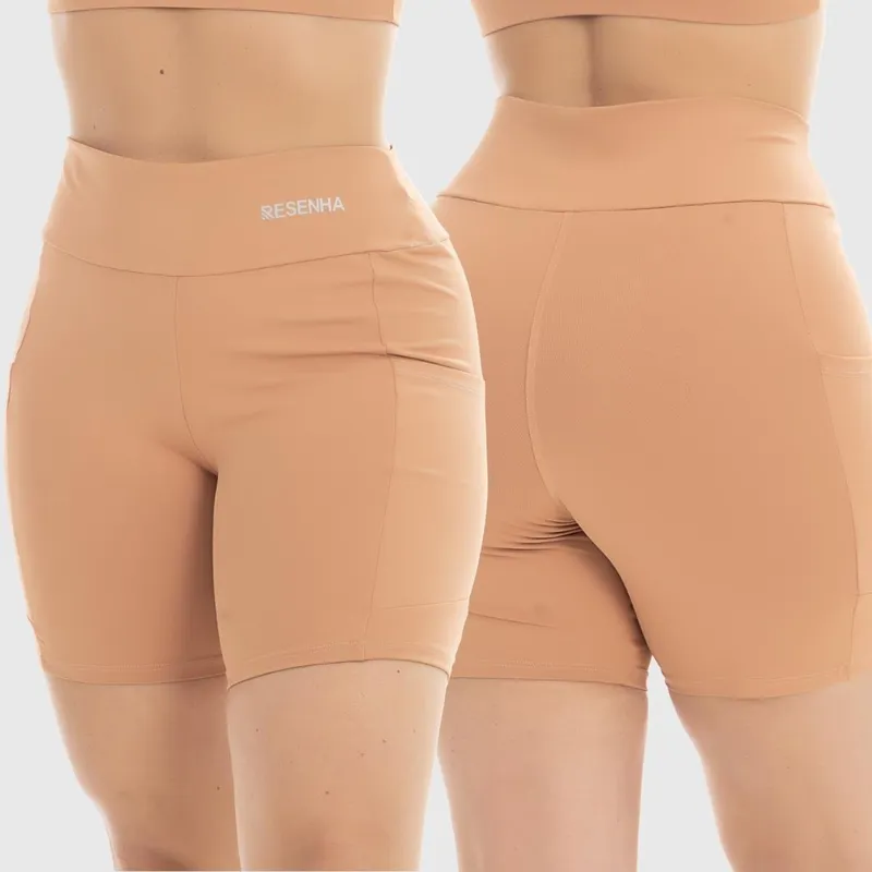 Short Fitness Poliamida Cós Alto Resenha Sport Conforto Academia Feminino Casual