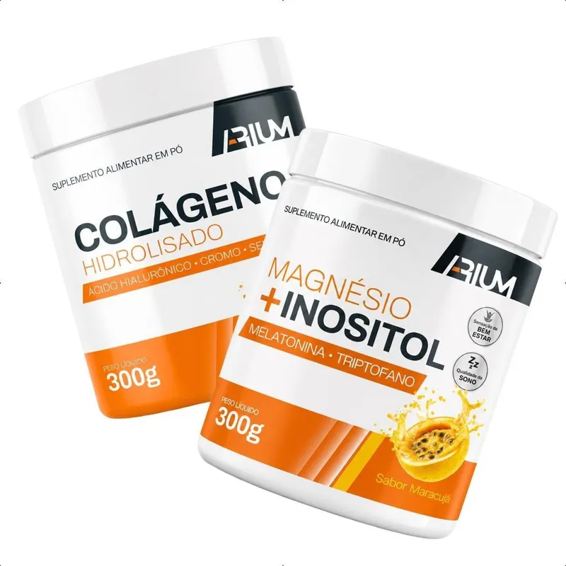 Kit Magnésio e Inositol Maracujá + Colágeno Hidrolisado Arium Suplementos 300g