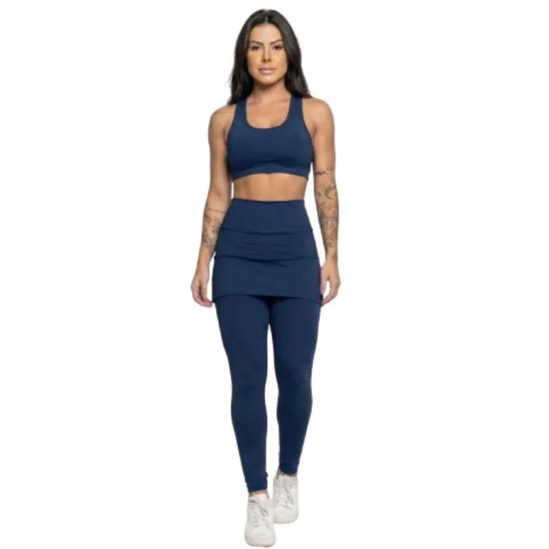 Calça Legging Com Saia Serra e Mar Modas Academia Tapa Bumbum Treino Suplex Moda Fitness Musculação