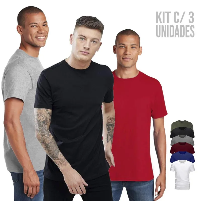 Kit 3 Camisetas Masculinas ALGODÃO Slim Fit Básica T Shirt Camisa Academia Corrida Casual 667