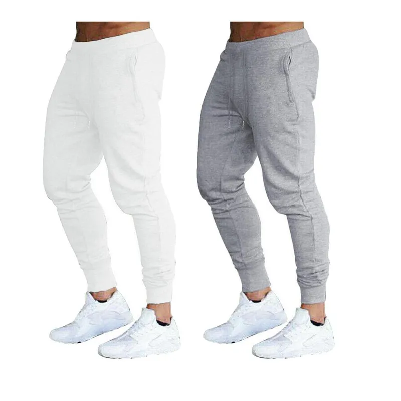 KIT COM 02 CALÇAS MOLETOM MASCULINA PLUS SIZE JOGGER SLIM FIT BÁSICA LISA-BRANCO-PRETO-G3