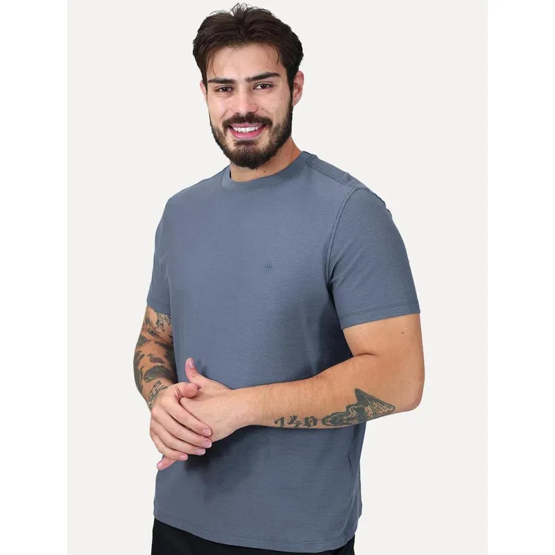 Camiseta Dudalina Regular Fit Jacquard Listras Azul Médio
