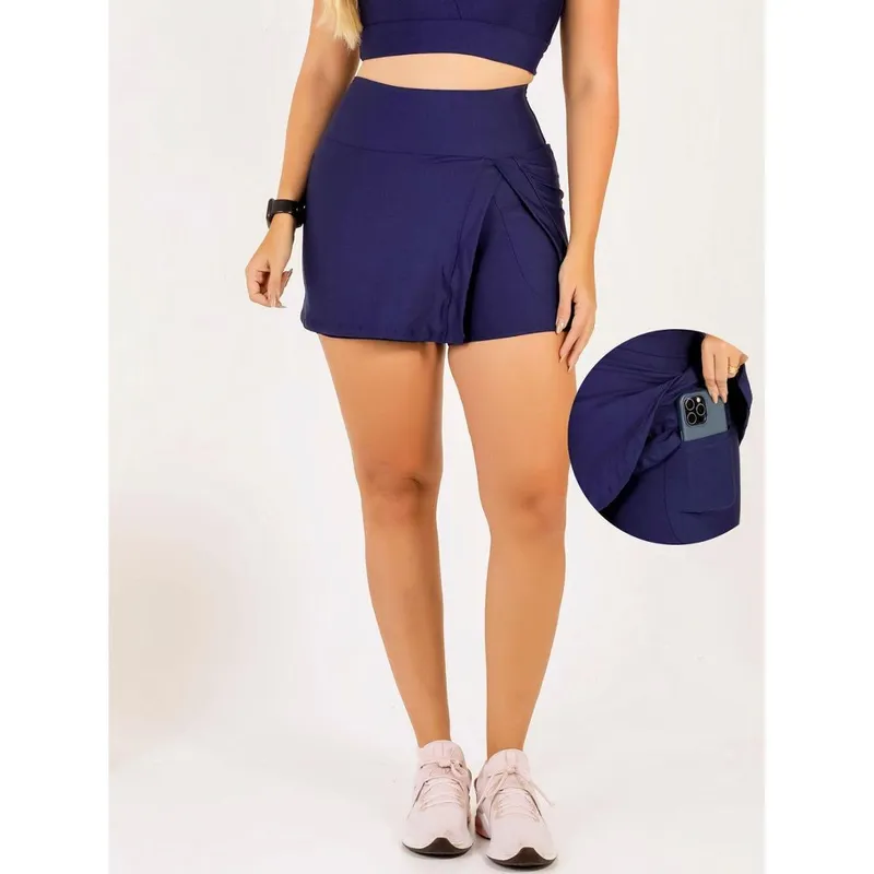 Short Saia Fenda Lateral Feminino Com Bolso Beach Tennis Treino Academia Fitness Caminhada The Start