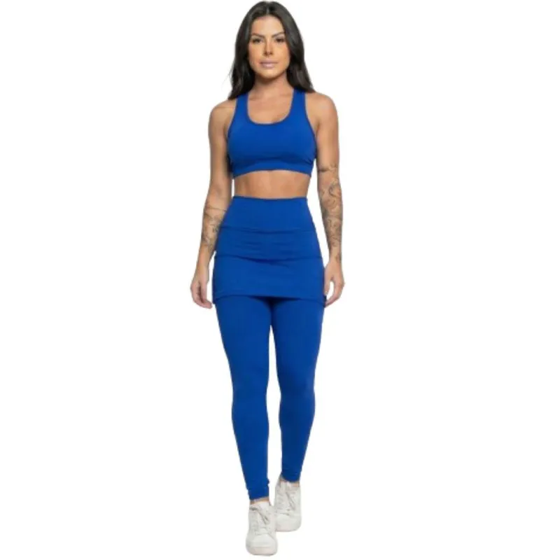 Calça Legging Com Saia Serra e Mar Modas Academia Tapa Bumbum Treino Suplex Moda Fitness Musculação