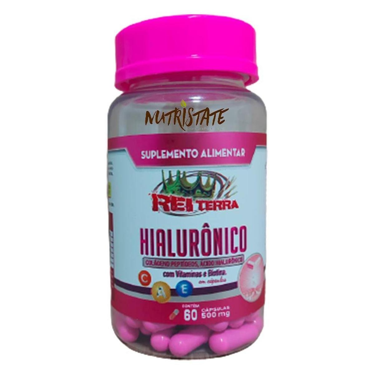 Ácido Hialurônico + Peptídeos Colágeno + Biotina + Vit A C E 60 Cápsulas 500mg