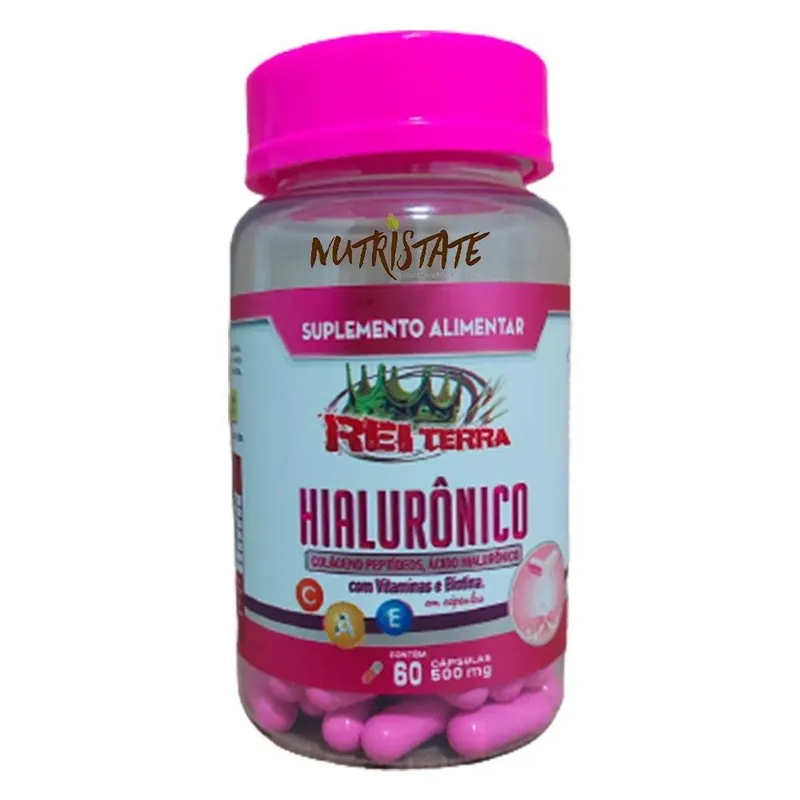 Ácido Hialurônico + Peptídeos Colágeno + Biotina + Vit A C E 60 Cápsulas 500mg