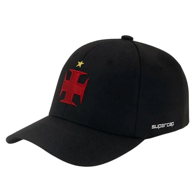 Boné Vasco Bordado Cruz de Malta Aba Curva Preto Licenciado