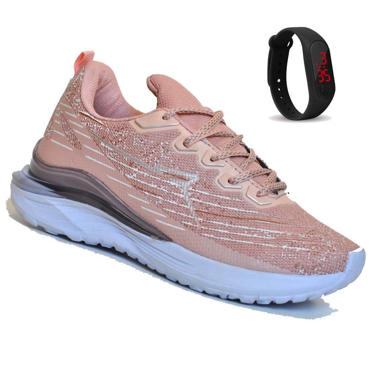TENIS FEMININO P/ ACADEMIA E CAMINHADA RYN R1502N + RELOGIO - NUDE
