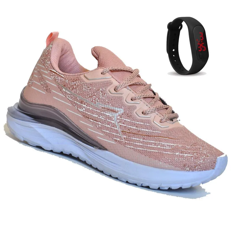 TENIS FEMININO P/ ACADEMIA E CAMINHADA RYN R1502N + RELOGIO - NUDE