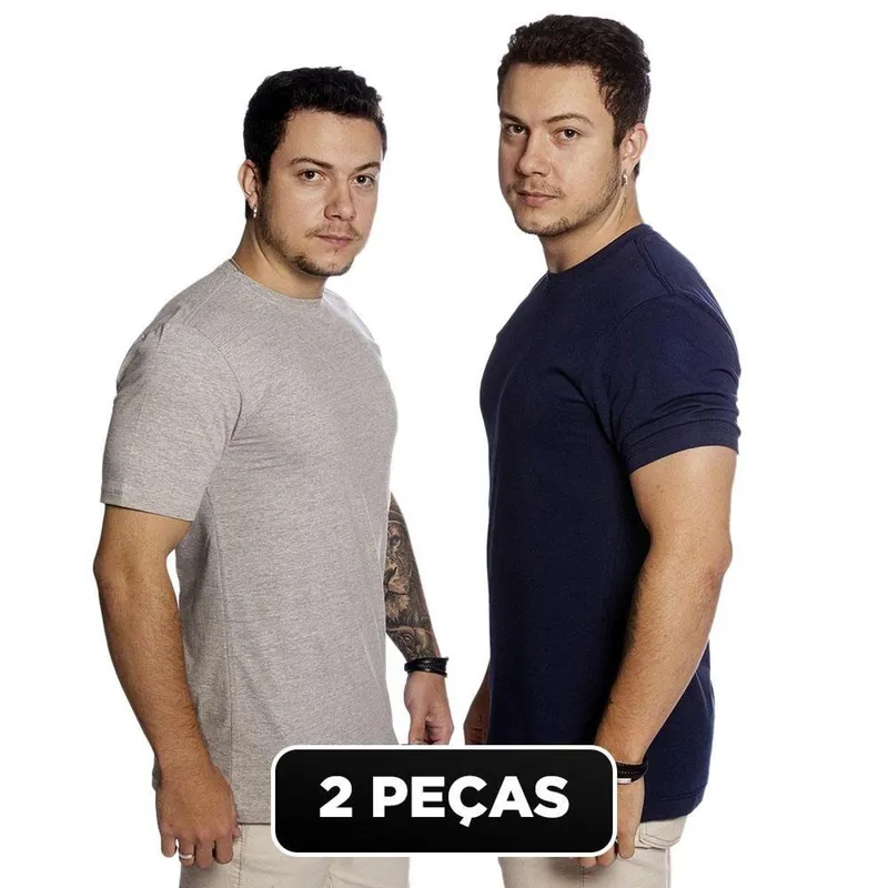 Kit 2 Peças Camiseta Básica Algodão Premium Lisa Masculina TM002-K2
