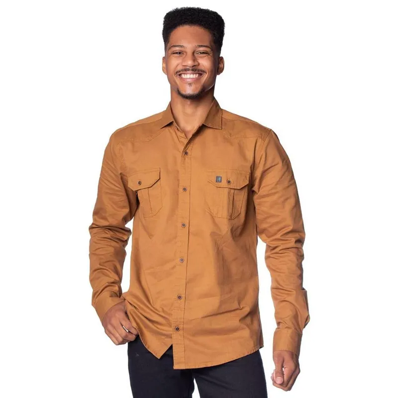 Camisa Masculina Amil Slim Scorpion Detalhe Marrom Preto