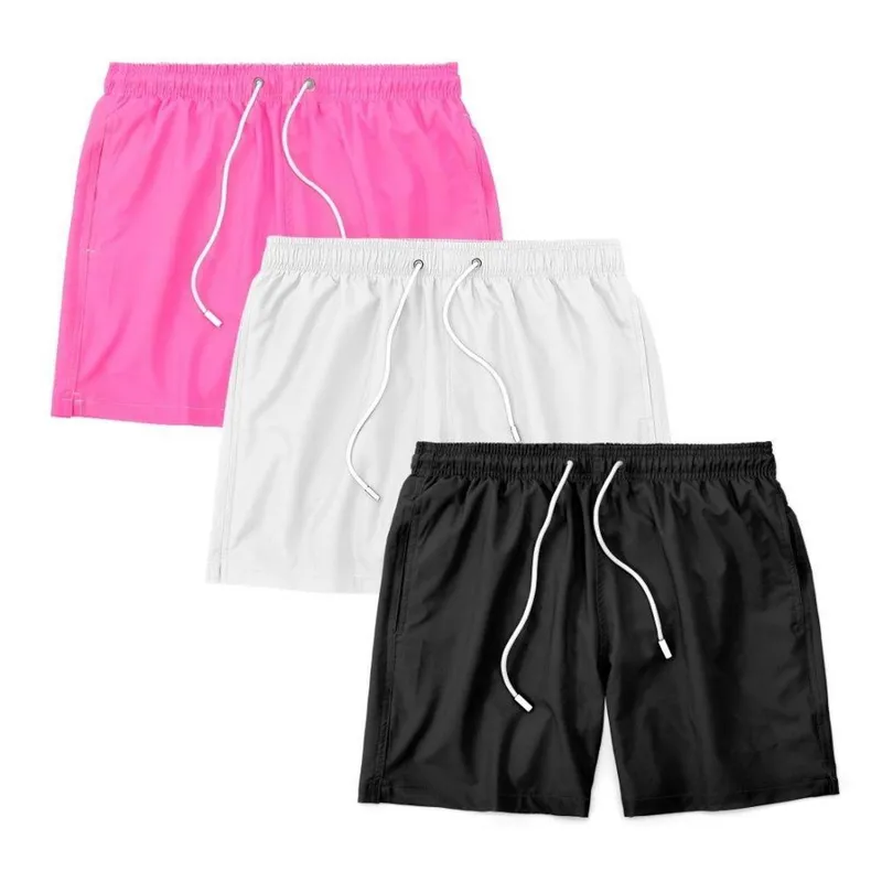 Kit 3 Shorts Bermuda Masculino Tactel Liso Praia Academia