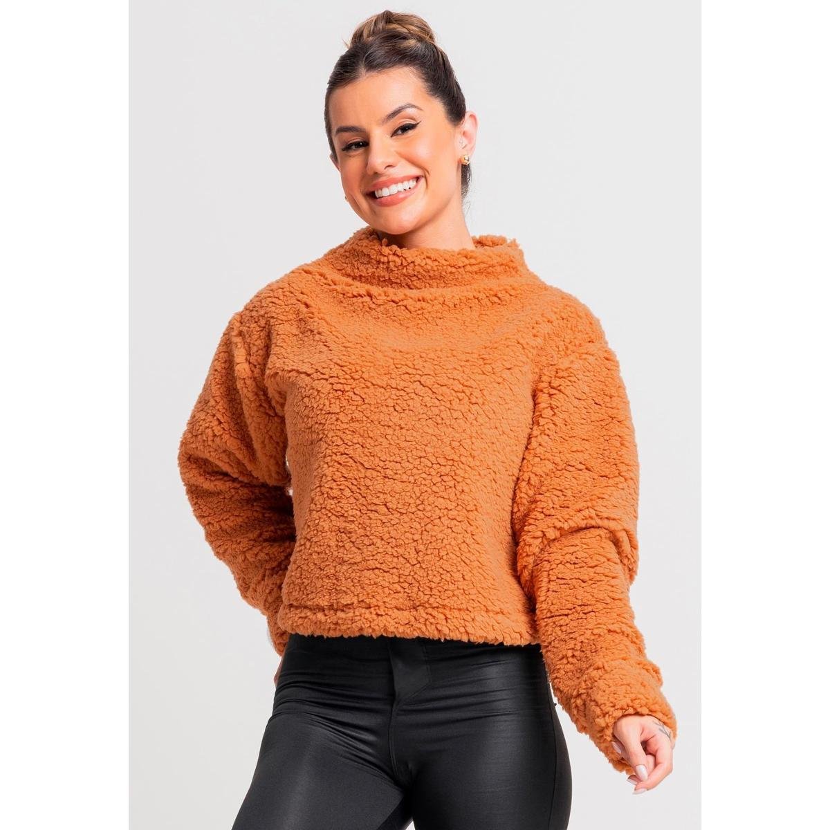 Casaco Cropped Gola Alta Feminino Flanelado Teddy Peluciado Mvb Modas