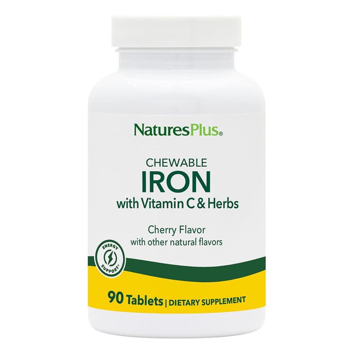 Suplemento NaturesPlus de ferro mastigável 27 mg com vitamina C 90 comprimidos