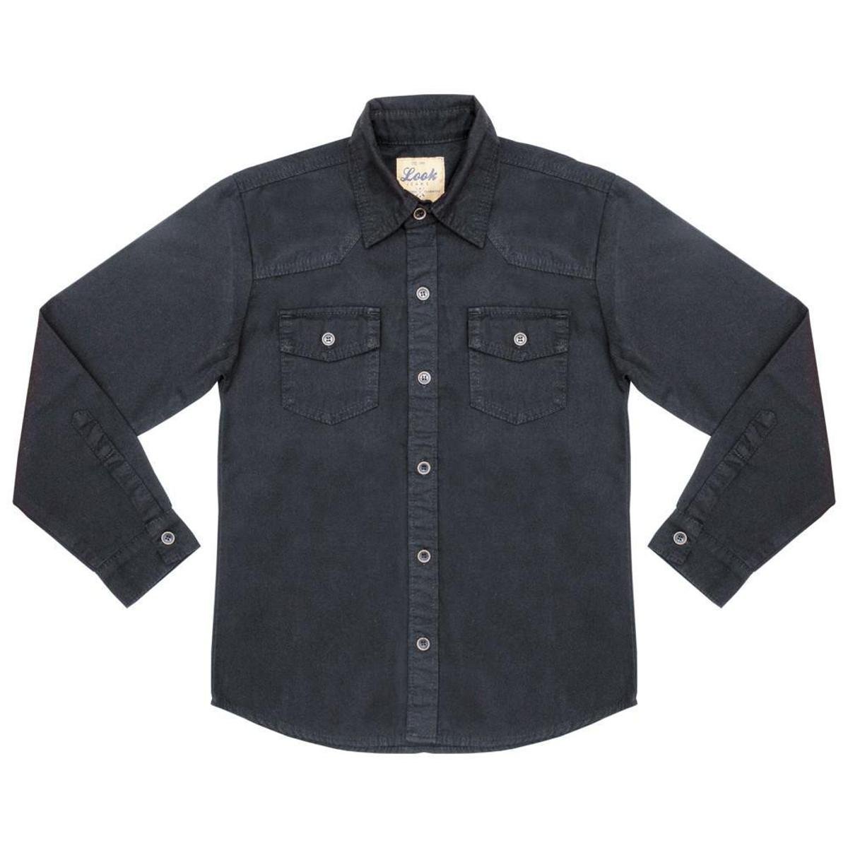 Camisa Juvenil Look Jeans Manga Longa Sarja - PRETO - 10