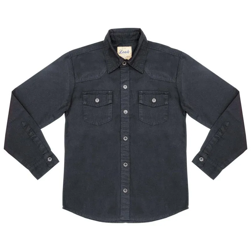 Camisa Juvenil Look Jeans Manga Longa Sarja - PRETO - 10
