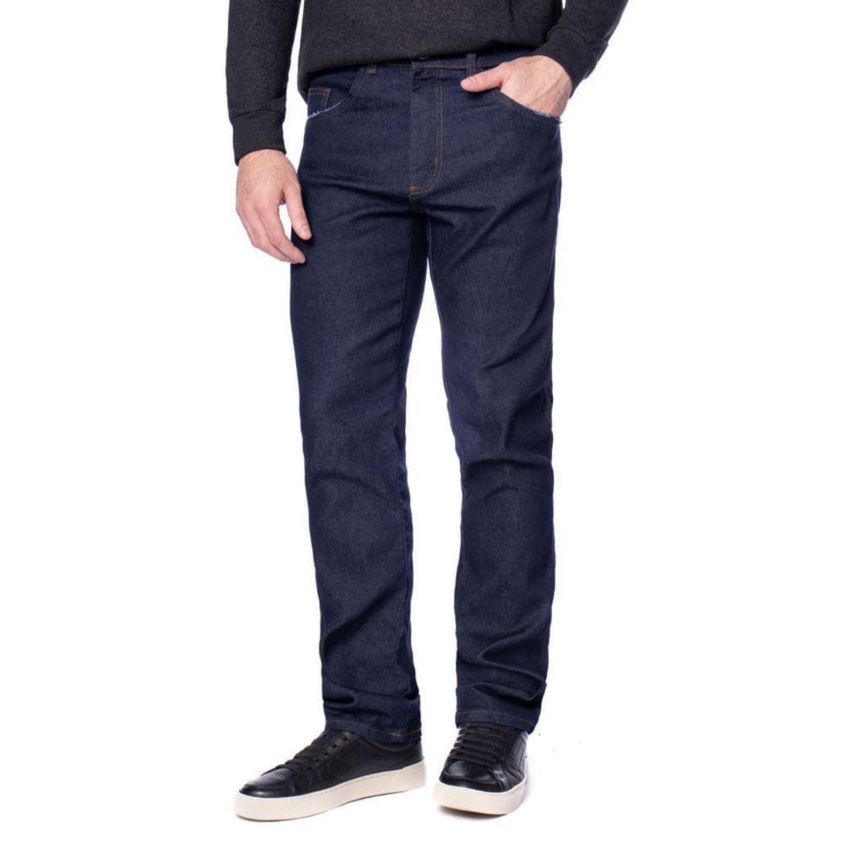 Calça Jeans Masculina Calibre Denim Reta Puídos Azul Escuro