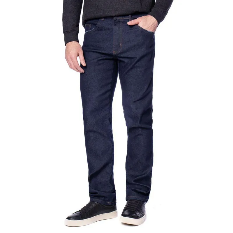 Calça Jeans Masculina Calibre Denim Reta Puídos Azul Escuro