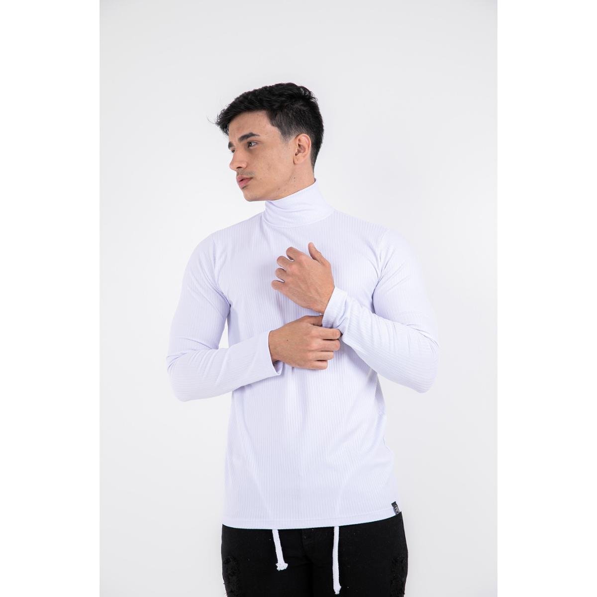 Camisa Gola Alta Masculina Cacharrel Sueter Canelada Manga Longa Rolê Slim masculino