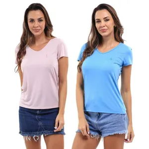 Kit 2 Camiseta Feminina Dia A Dia Gola V Academia