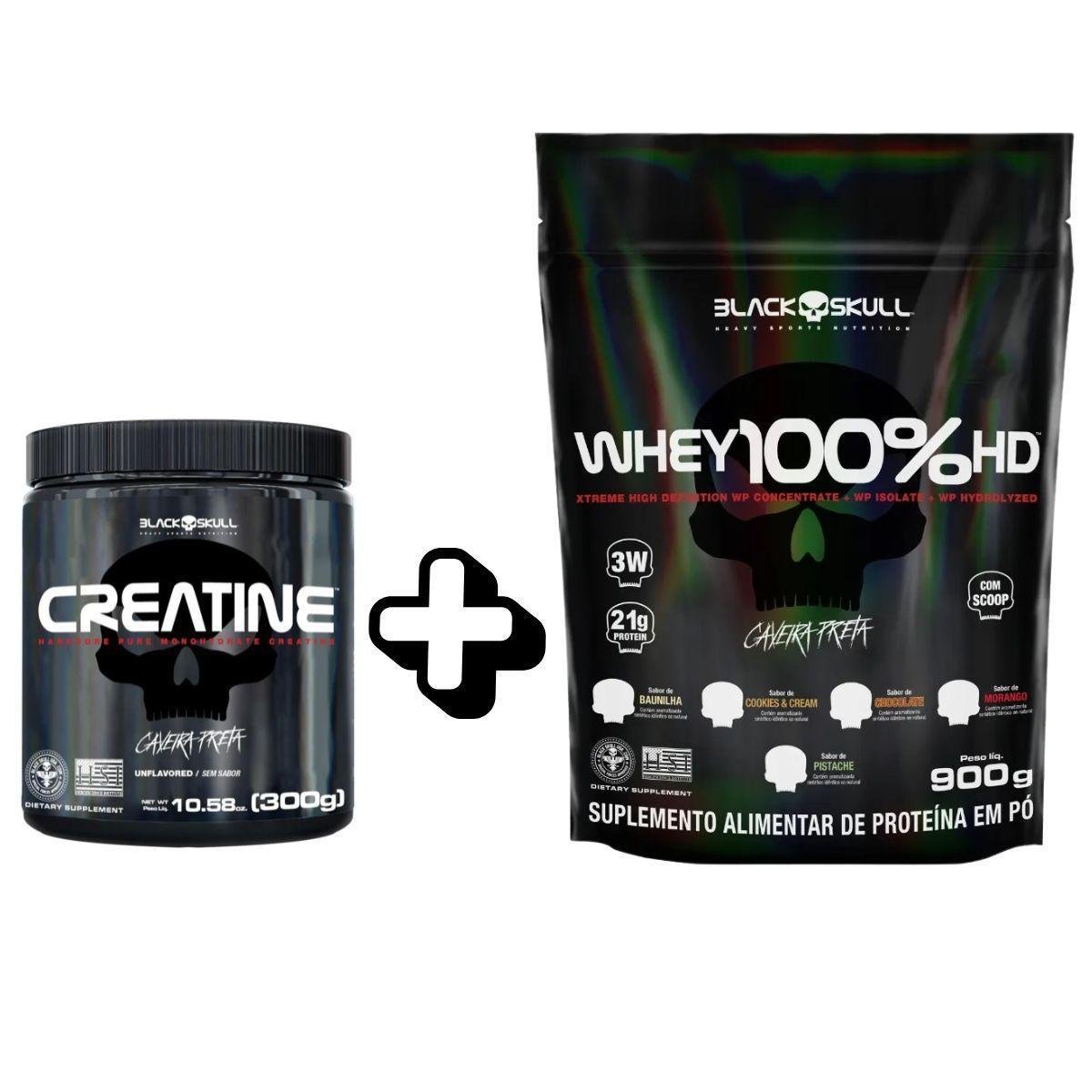 Kit Creatina e Whey 100% HD Black Skull Refil 900g