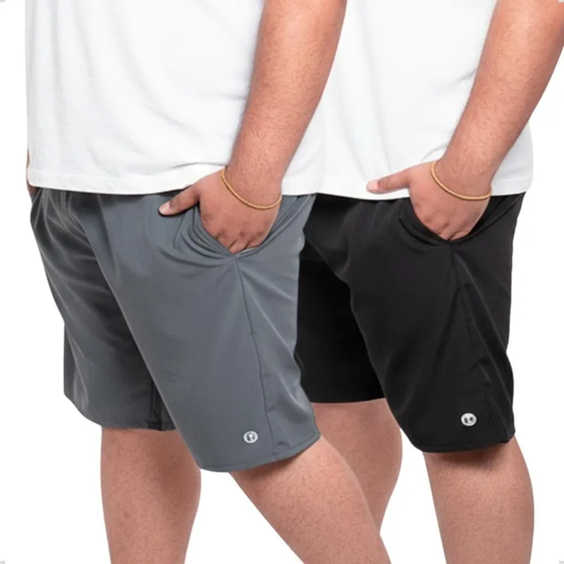 Kit 2 Bermuda Masculina Short Plus Size Tactel Premium com Elastano - Preto+Azul - G1