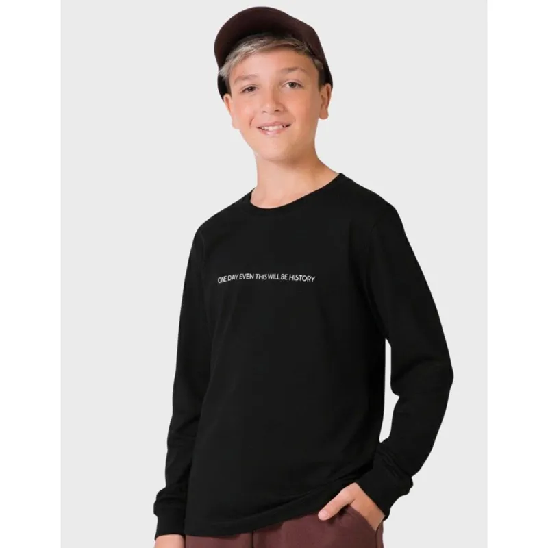 Camiseta Com Escrita Manga Longa Inverno Elegante Aconchega do Frio Novo - Masculino 12 a 18 anos