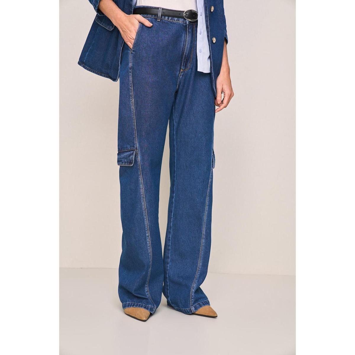 CALCA CARGO LADO AVESSO JEANS AZUL