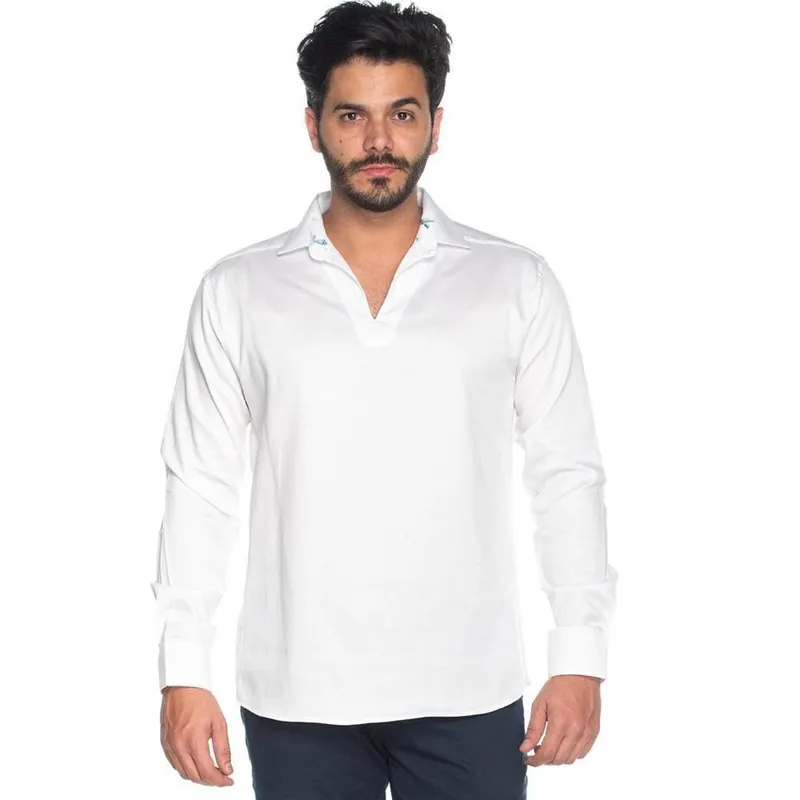 Camisa Masculina Manga Longa Casual Gola V Algodão