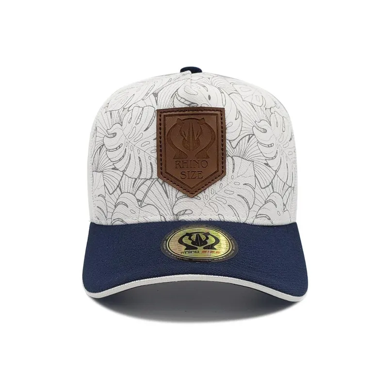 Boné Trucker Aba Curva Estampado Branco Marinho Rhs-163 Rhino Size