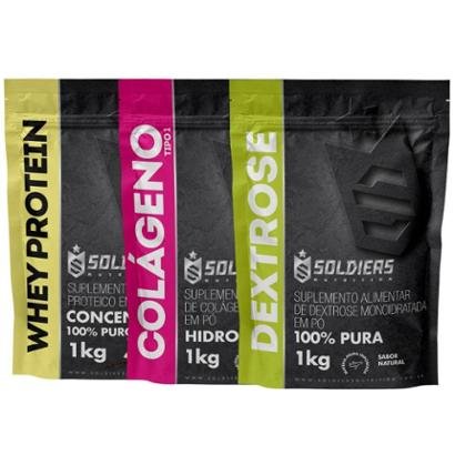 Kit: Whey Protein Concentrado 1Kg + Colágeno 1Kg + Dextrose 1Kg - 100% Importado - Soldiers Nutritio