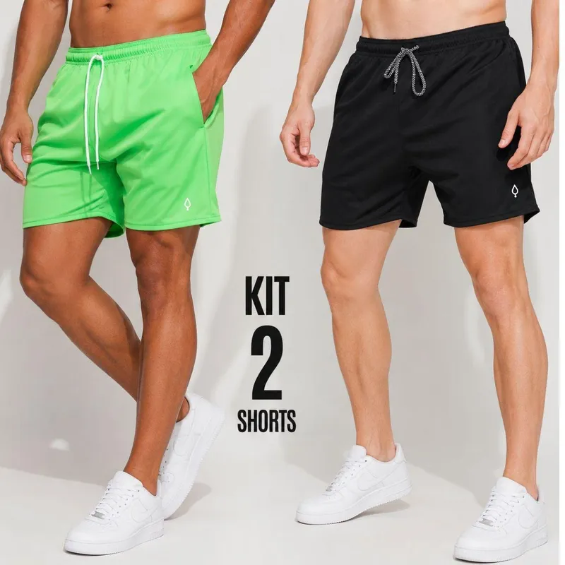 Kit 2 Shorts Praia Bermuda Masculino Básico liso em Tactel Elastano