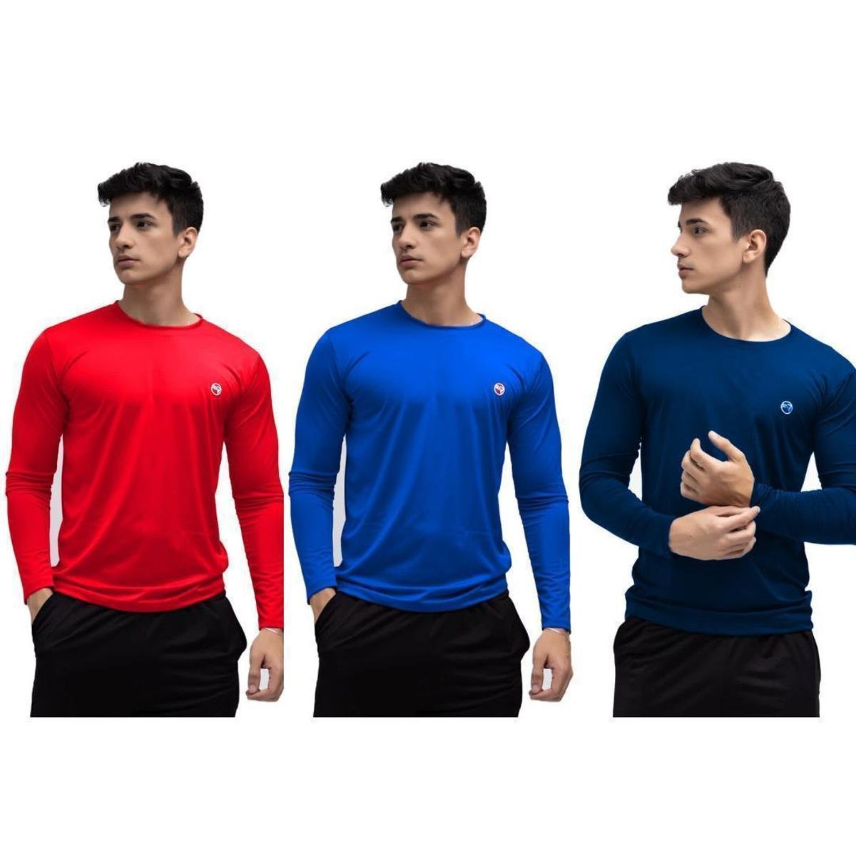 Kit 3 Camisa Masculina Térmica Manga Longa Com Proteção Uv 50+