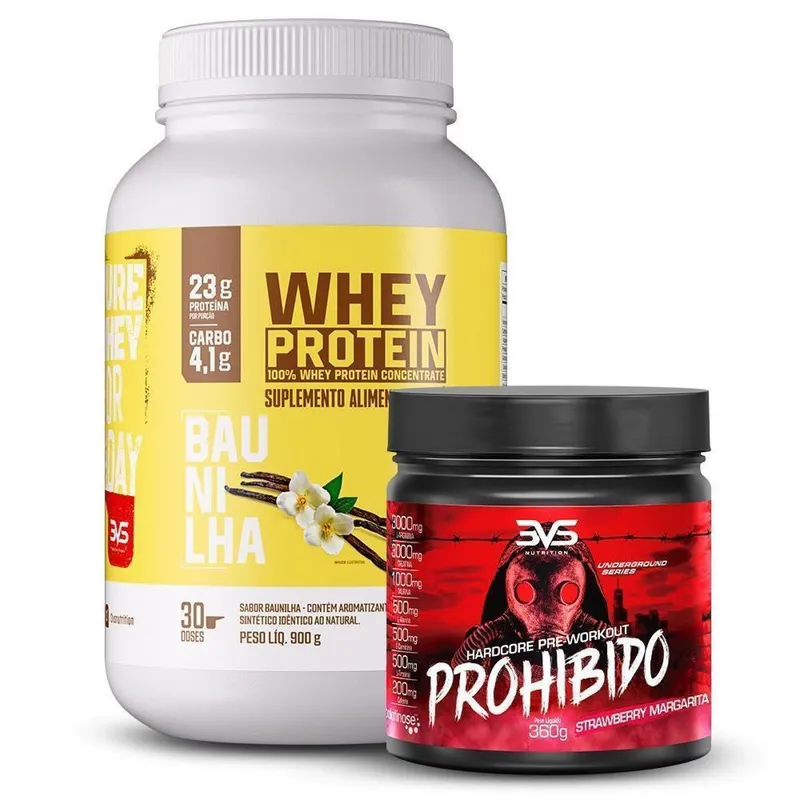 Combo Pre Treino Prohibido 360g + Whey Protein 100% Concentrado 900g