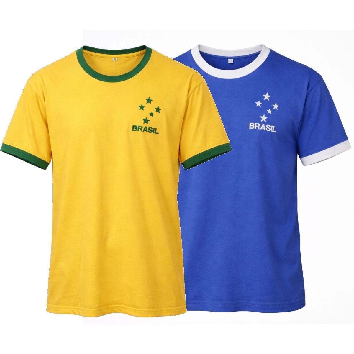Kit 2 Camisas Brasil Retrô Estrelas Algodão - Masculino