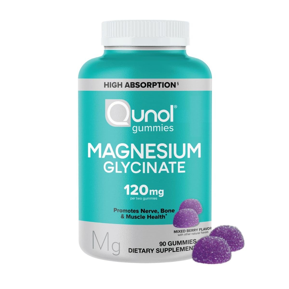Suplemento: gomas de glicinato de magnésio Qunol 120 mg (90 unidades)