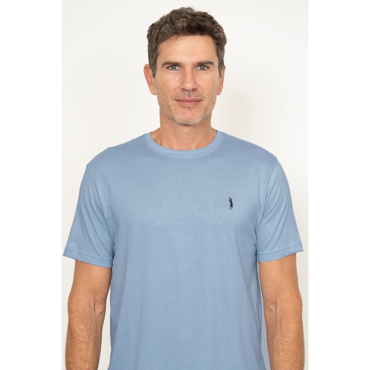 Camiseta Gola Careca Básica Azul