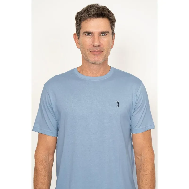 Camiseta Gola Careca Básica Azul