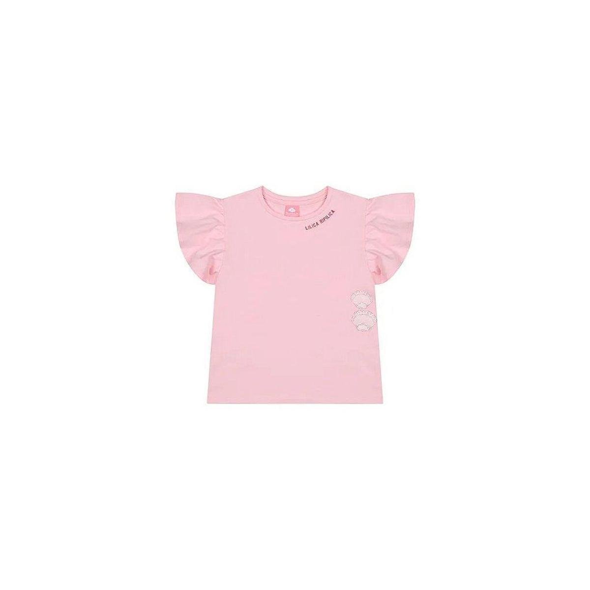 Blusa Camiseta Lilica Ripilica Com Babado Rosa Claro