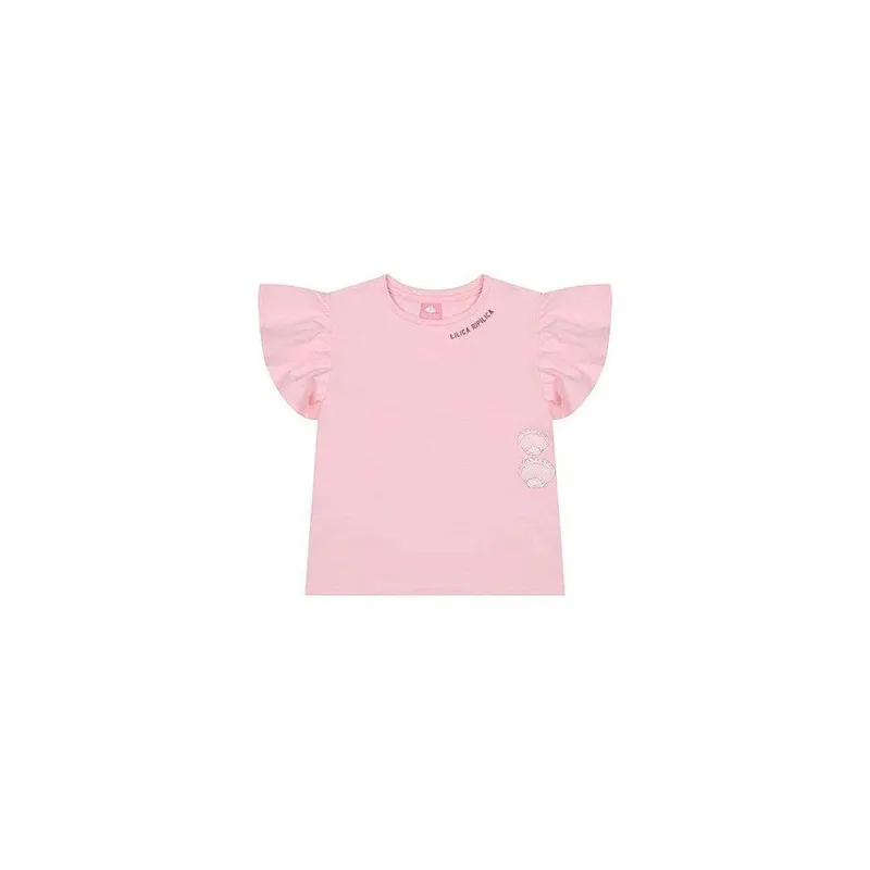 Blusa Camiseta Lilica Ripilica Com Babado Rosa Claro